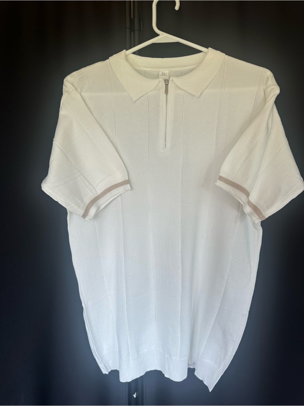 Men’s White 100% Cotton Quarter Zip Knit Polo Shirt NWOT Tagged XL 19” P2P